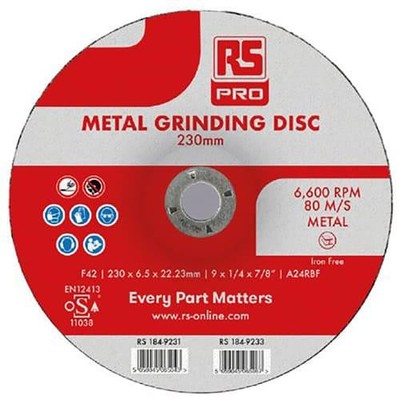 1pc RS PRO 1849231 Aluminum Oxide Grinding Disc, 9.05 Inch (230mm) Diameter