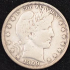 1909 F-VF Barber Half Dollar, 90% Silver