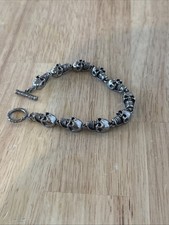 Vintage Skull Bracelet Men Gothic Biker Punk Rock Horror 9" Silver Tone