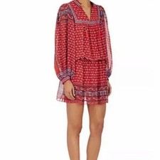 ULLA JOHNSON Red Reema Dress Size 4 Silk Boho
