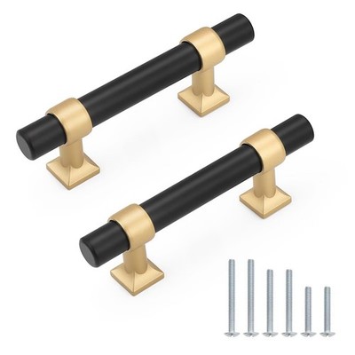 Knobelite 20 Pack Black Cabinet Pulls 2.5 Inch Hole Centers Gold Champagne T Han