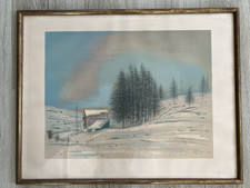 Grand Lithographie Estampe Paysage au chalet signé Jean CARZOU 65