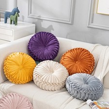 38cm Crushed Velvet Round Cushion Chic Filled Stitched Diamond Scatter Cushions