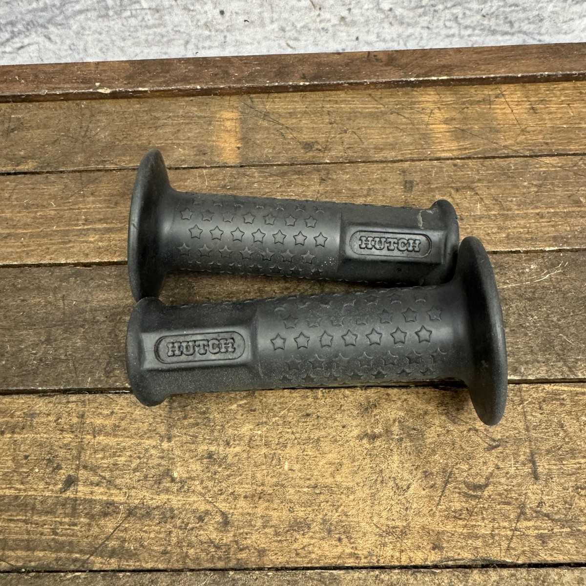 Vintage Hutch BMX Handlebar Grips Pair Black Star Flange 1980s Pro