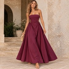 ASOS Burgundy Strapless Maxi Dress Size 2 Lace Up Waist Cutout A Line