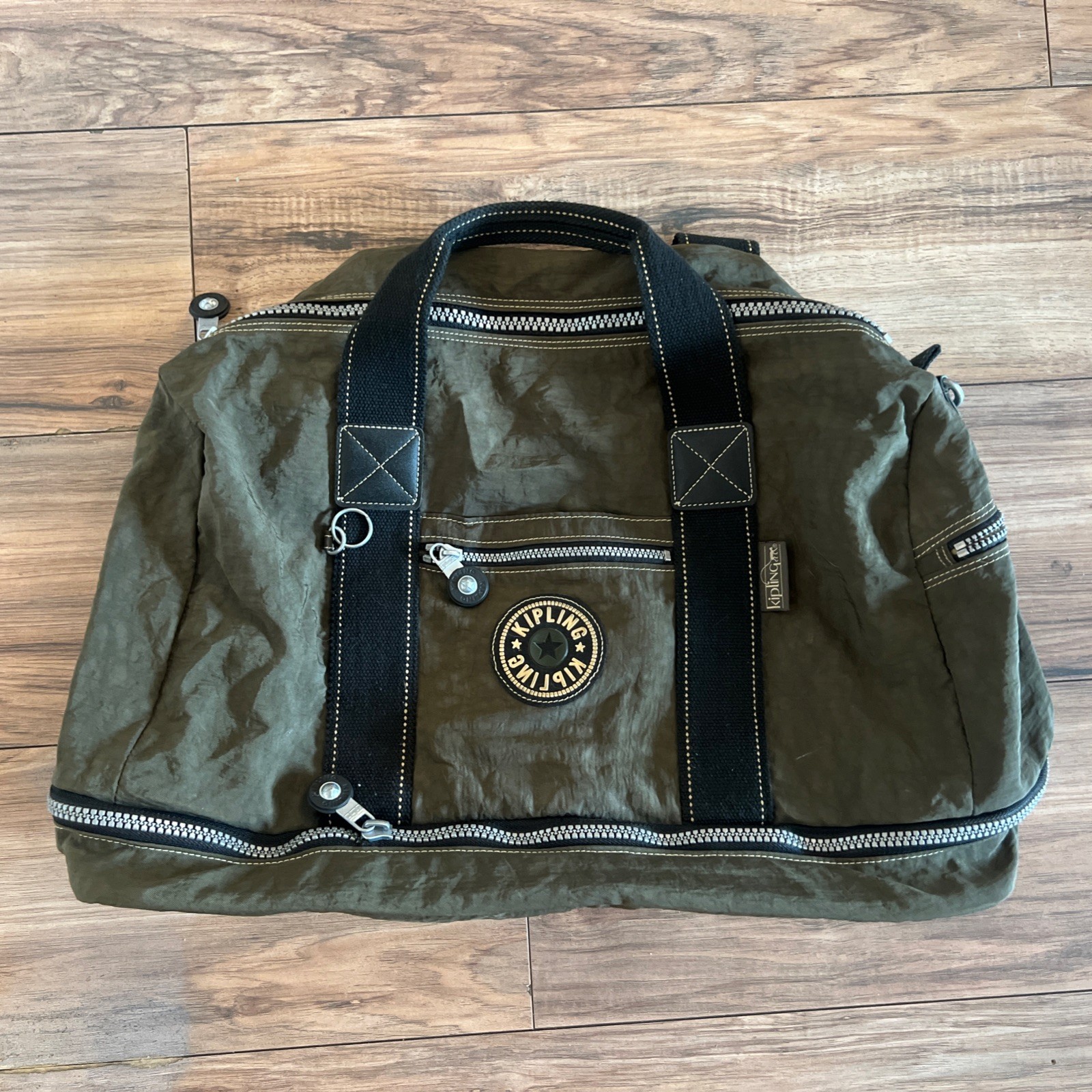 Kipling Vintage Nylon 18” Tote Duffle Travel Bag Dark Green Y2K