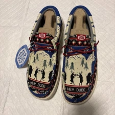 Hey Dude Wally Holiday Cheers Shoes Slip On Christmas Blue Size 9 Mens