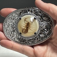 Real Scorpion Belt Buckle In Oval Resin Silver Tone Glows Under Black Light