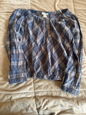 Belle du Jour Plaid Button-Front Long Sleeve Top