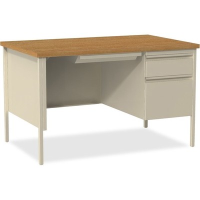 Lorell Fortress Series 48'' Right Single-Pedestal Desk Oak Laminate Rectangle Top