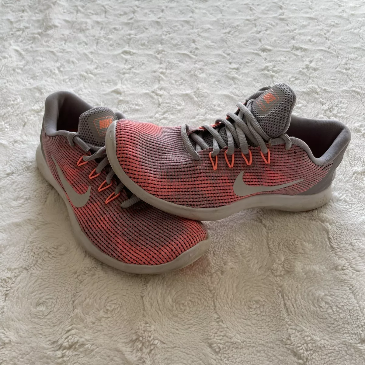 Nike Flex RN 2018 Sneakers Womens Sz 7 Orange Gray Neon Workout Gym Outdoor
