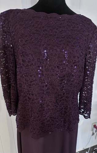 Alex evenings PurpleSequin Top dress size 16 Full Length 3/4 Sleeve Wedding - Picture 4 of 5