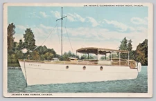 Postcard Chicago IL Jackson Park Harbor Motor Yacht Thialfi Dr .C. Clemensens