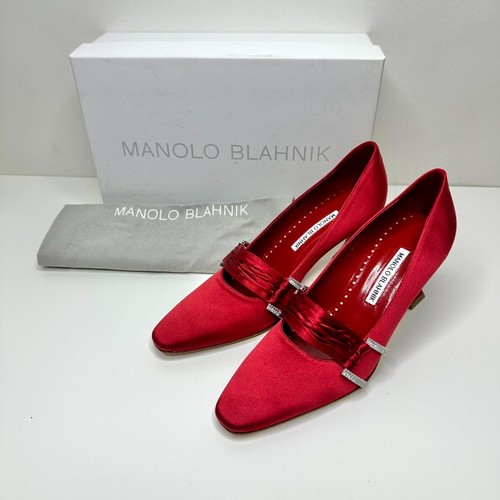 Manolo Blahnik 37.5/US 7.5 Fetis 70 Crystal Embellished Satin Pump NIB $1,200 - Picture 4 of 16