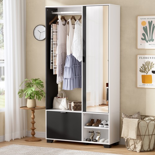 Kleiderschrank mit Spiegel, Garderobe, mit Kleiderstange und Großer Stauraum - Bild 3 von 10