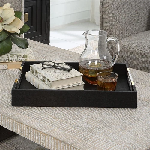 Uttermost Wessex Contemporary MDF Wood and Faux Shagreen Tray in Black - Picture 2 of 6