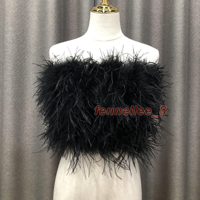 Furry Crop Top Women Real Ostrich Feather Fur Bustier Vest Tube