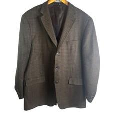 Stafford Essentials Houndstooth 100 Lambswool Blazer Sport Coat Sz 44R Career