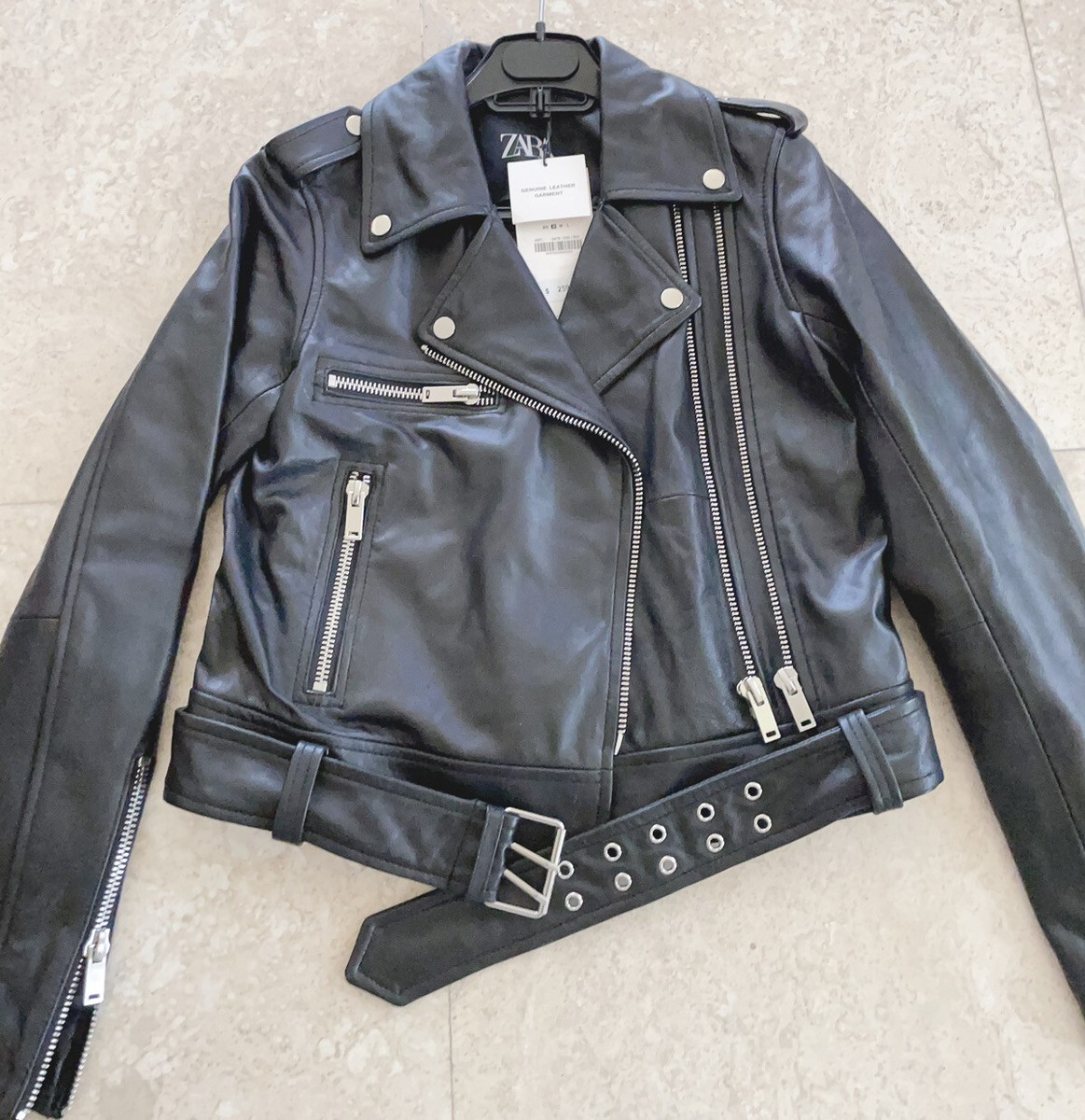 ZARA ブラック シープレザーシングルライダースジャケット Zara Genuine Sheep Leather Motorcycle Black Moto Biker