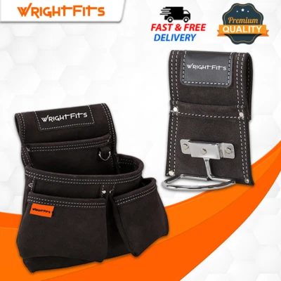 WrightFits Leather Double Nail Pocket With Hammer Holder Work Pouch Deal -WW1617