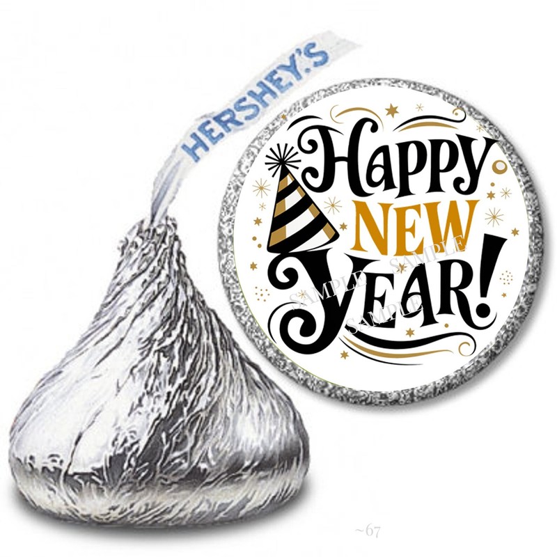 Happy New Year Party Hat Holiday Favors Hershey Kiss Candy Wrappers Kiss Labels