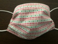 Pink Blue  Green Dots Face Mask. 100 Quilters Cotton. Kids, Teen  Adult Size.