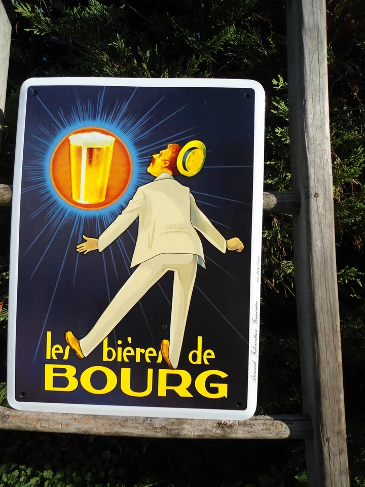 PLAQUE EMAILLEE PUBLICITAIRE BIERES DE BOURG émail véritable NEUVE FAB EN FRANCE