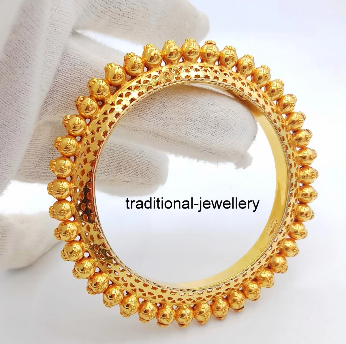 Traditional rajput community beads balls design bangle bracelet 22k yellow gold