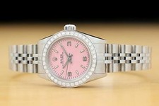 ROLEX LADIES OYSTER PERPETUAL 67180 PINK ARABIC DIAL DIAMOND BEZEL STEEL WATCH 3