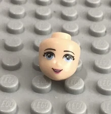 LEGO Friends Mini Doll Head Light Flesh Blue Eyes Red Lips Very Thin Smile