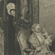 Attilio Simonetti L'indiscrète Femme de Chambre Eau Forte Baron XIXème