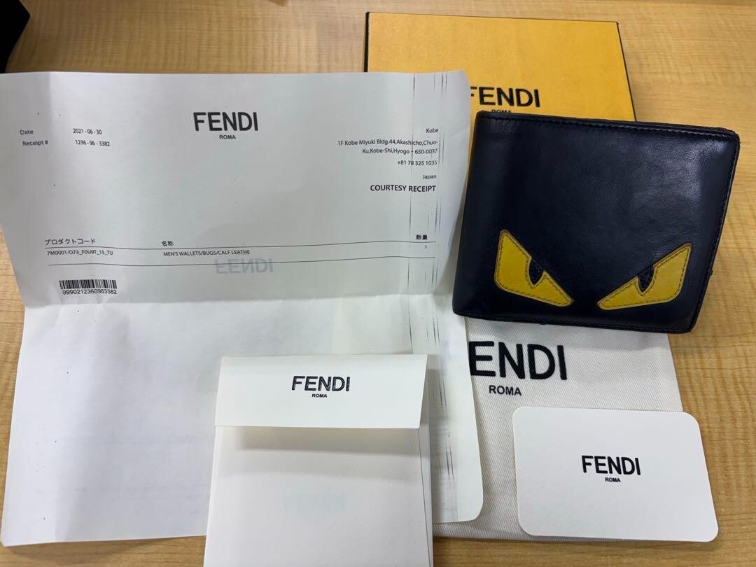 Authentic FENDI Monster Bug Eyes Black /Red Leather Bifold