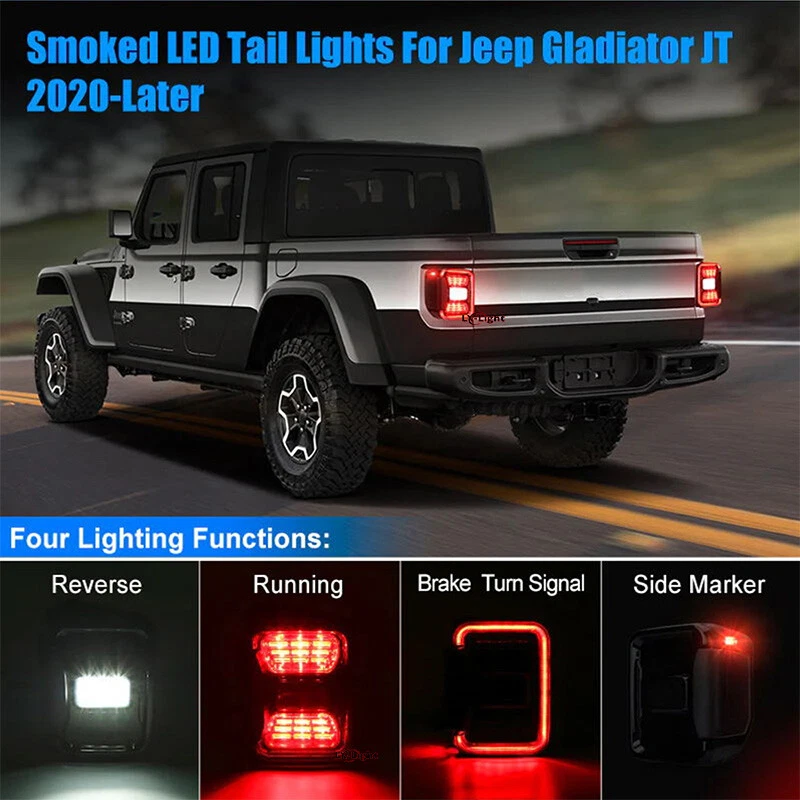 Par de luces traseras LED de humo para reemplazar halógenas para Jeep Gladiator JT 2020 2021 2022 Foto 3 de 4