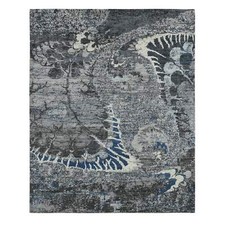8'1" x 10'1" Gray Broken Flower Design Pure Wool Hand Knotted Rug R87706