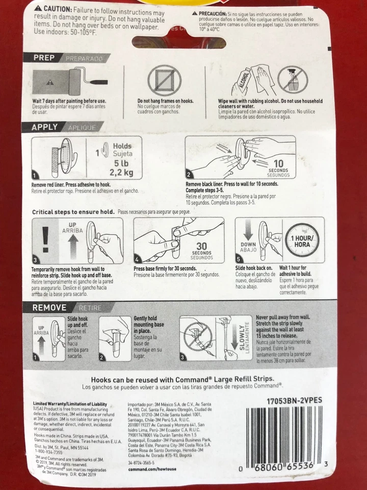 (4) PACK 3M 17053BN COMANDO DISEÑADOR GANCHO GRANDE TIENE CAPACIDAD 5 lb. PLATA DECORATIVA Foto 3 de 4