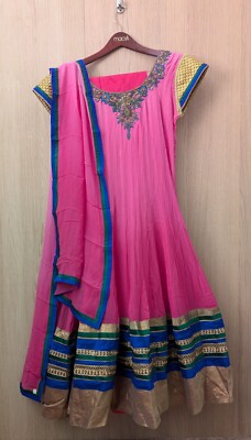 NEW Indian Anarkali XL Pink Ombre Blue Green Designer Gown Wedding Party |  eBay