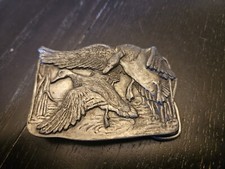 VTG Ducks Flapping Wings Over Pond Belt Buckle 1977 Bergamot Brass Works Made in