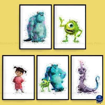 Monsters Inc - Disney / Pixar Aquarell Splash Kinder Kunstdrucke - A5-A4-A3