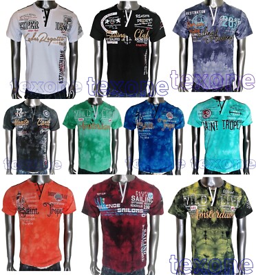 HERREN T-Shirt t kurzarm Rundhals V-Shirt Poloshirt Kontrast Verwaschen M-5XL