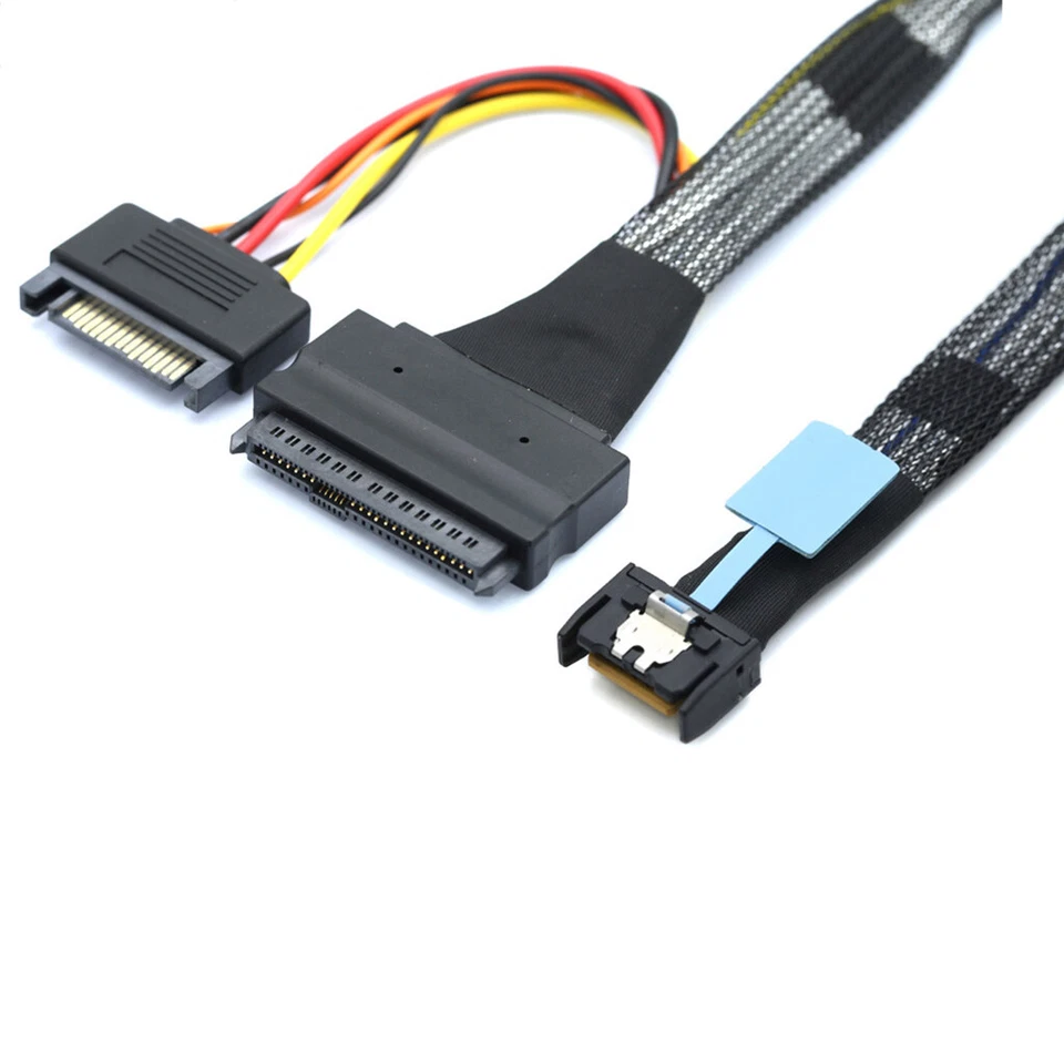 4I MCIO SATA Slimline Gen5 Cable SAS Power SFF-8654 Male with to 15P U.2 - Image 3 of 4