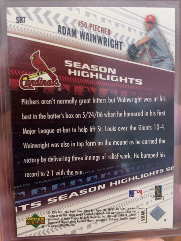 2006 Upper Deck World Series Champions Box Set Adam Wainwright # SH7 Rookie RC - Imagem 2 de 4