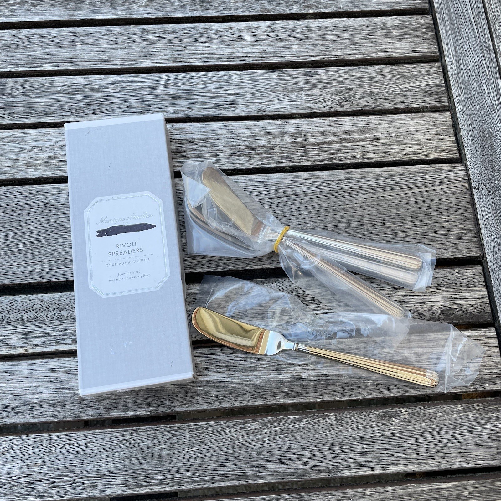 Pottery Barn Monique Lhuillier Rivoli Spreaders Set of 4 Silver 7” NIB