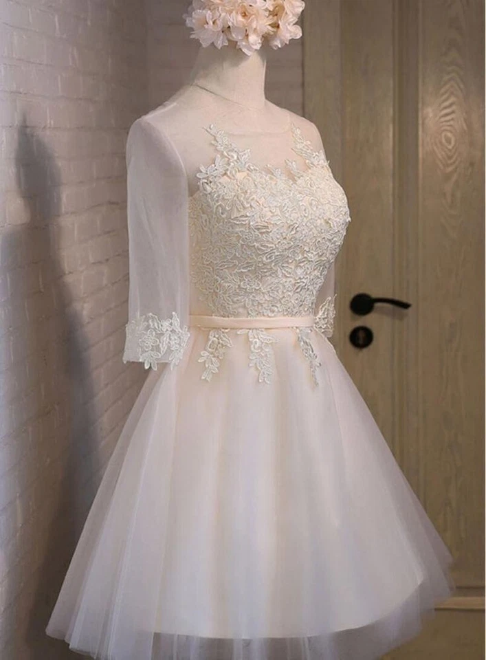 Tea Length Wedding Dresses Half Sleeves Elegant Sweet Short Bridal Gowns - Image 3 of 4