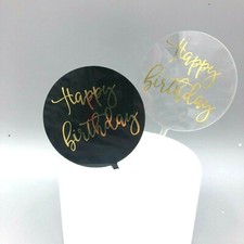 Happy Birthday Acrylic Black/ Clear Transparent Acrylic Cake Topper Round 1-5pcs