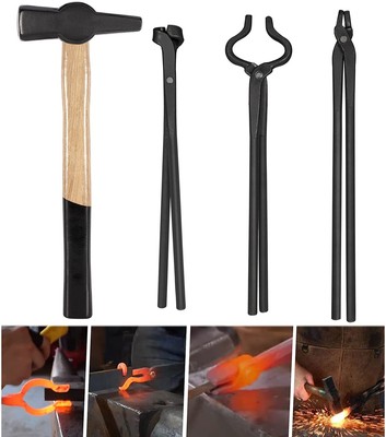 Knife Making Tongs Set & Blacksmiths Hammer 0000811-1000 Forge Vise Anvil Hammer