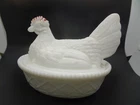 VINTAGE Westmoreland 1950s Milk Glass Hen on Basket