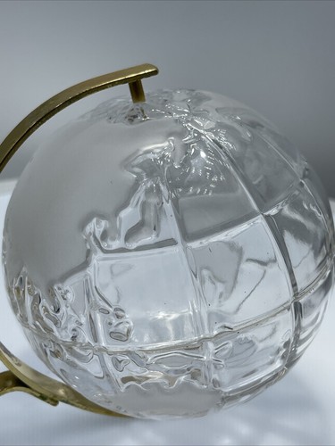 Vtg Heavy Clear/Frosted Glass Earth World Globe, Glass & Brass, 6.75" Tall - Bild 3 von 22