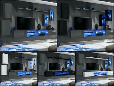 ASM Parete attrezzata parete soggiorno parete armadio SWITCH XXV grafite lucida PVC push-click LED