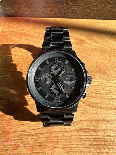 Citizen Eco-Drive Men's Nighthawk Chronograph Watch Black WR 200 With Box - Picture 2 of 17