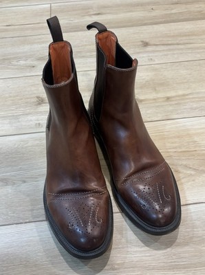 $895 SANTONI Burnished Brown Wingtip Chelsea Ankle Boots US 6 Shoes EU 39